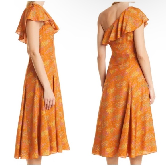 Rebecca Taylor Isabelle One-Shoulder Silk Midi Dress - Picture 6 of 7